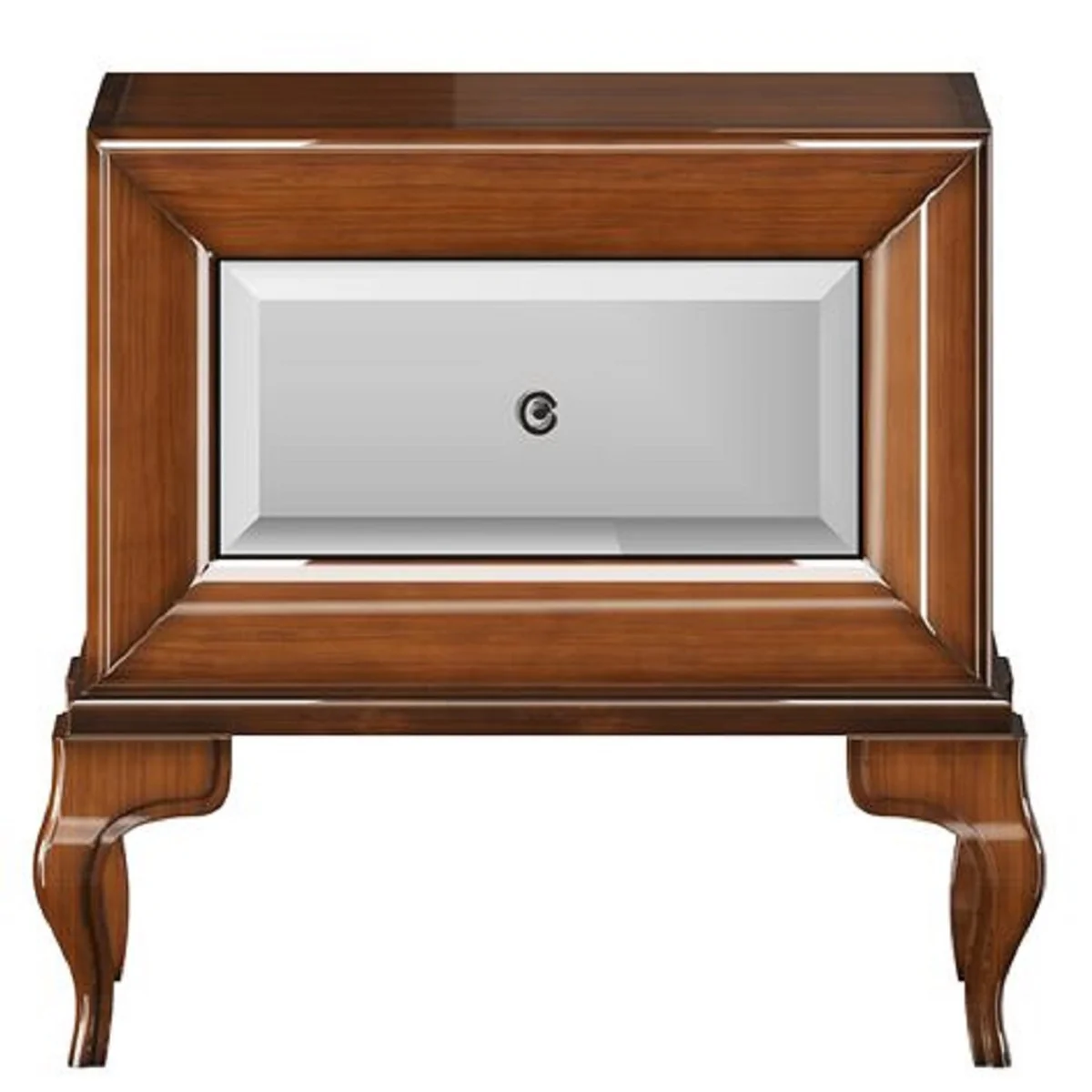 Luxus Art Deco Nachttisch Hochglanz Braun 70 x 42 x H. 65 cm - Verspiegelter Beistelltisch mit Schublade - Luxus Schlafzimmer Möbel - Luxus Art Deco Möbel