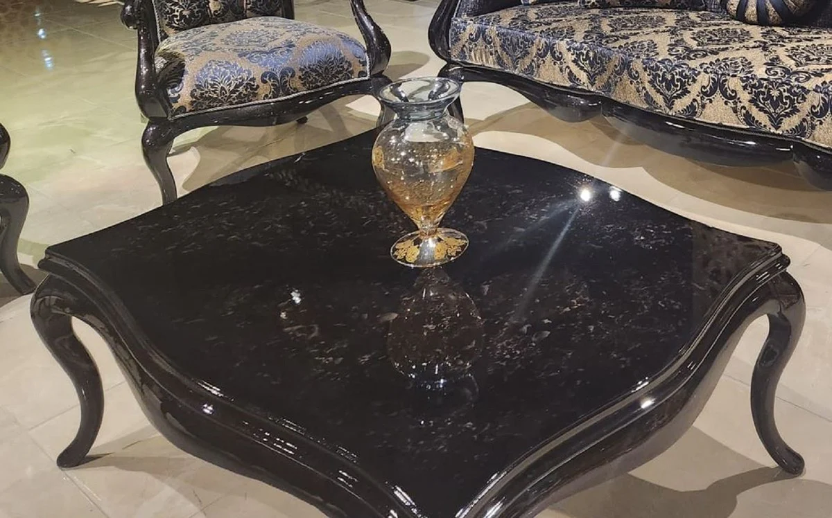 Luxus Barock Couchtisch Schwarz - Prunkvoller Barockstil Wohnzimmertisch - Luxus Wohnzimmer Möbel im Barockstil - Barock Möbel - Edel & Prunkvoll