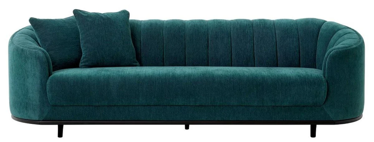 Luxus Sofa Grün / Schwarz 240 x 96 x H. 74,5 cm - Wohnzimmer Sofa mit 2 Kissen - Wohnzimmer Möbel - Luxus Möbel - Wohnzimmer Einrichtung - Luxus Einrichtung - Luxus Qualität