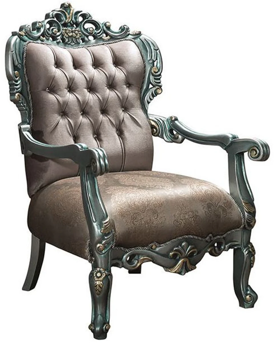 Luxus Barock Wohnzimmer Set Grau / Grün / Gold - 2 Sofas & 2 Sessel & 1 Couchtisch - Wohnzimmermöbel im Barockstil - Edel & Prunkvoll