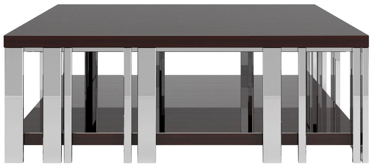 Luxus Art Deco Couchtisch Dunkelbraun / Silber 120 x 120 x H. 45 cm - Edler quadratischer Wohnzimmertisch - Art Deco Möbel - Luxus Qualität