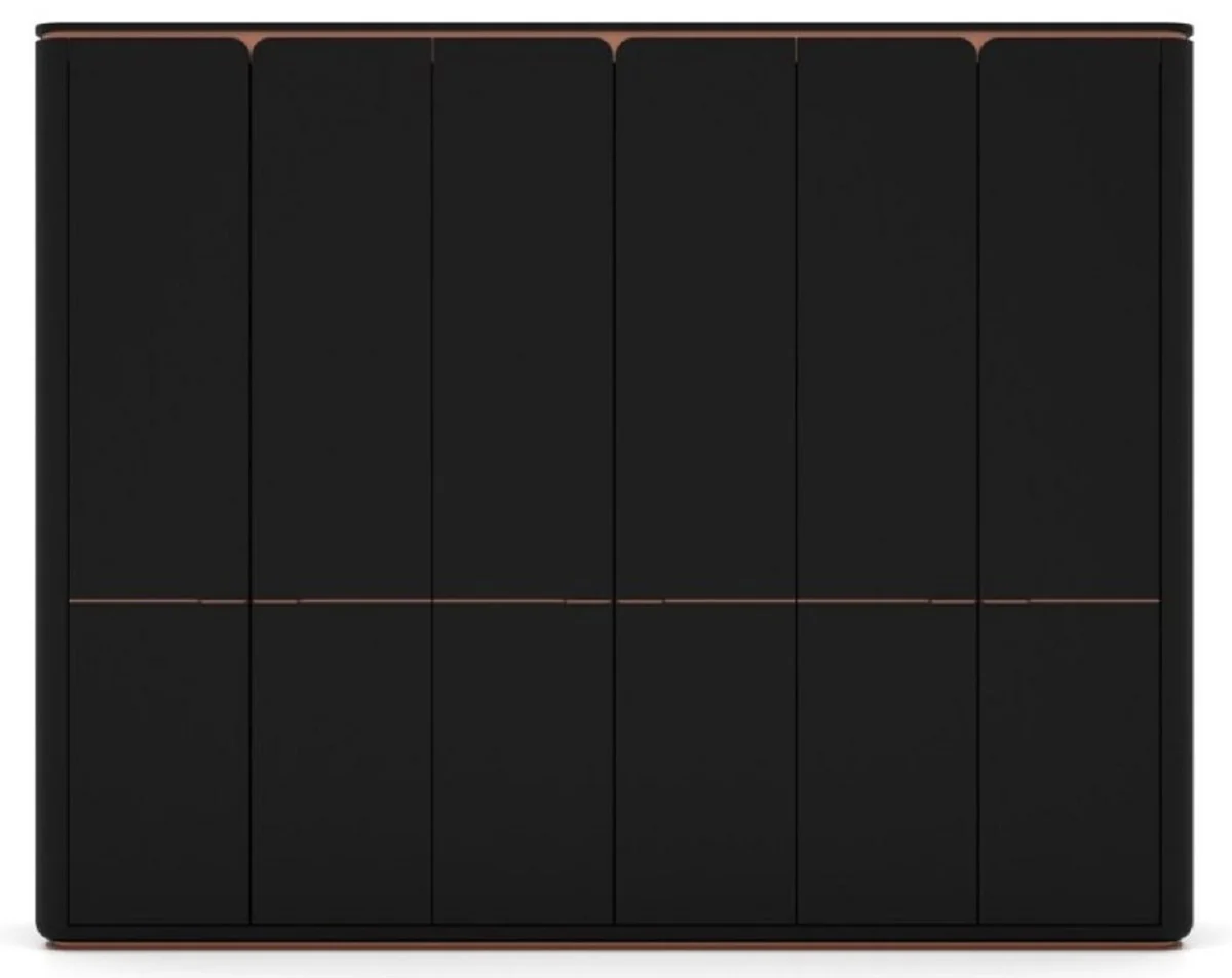 Luxus Schlafzimmerschrank Schwarz / Kupfer 280 x 62 x H. 238 cm - Massivholz Kleiderschrank mit 6 Türen - Schlafzimmer Möbel - Hotel Möbel - Luxus Möbel