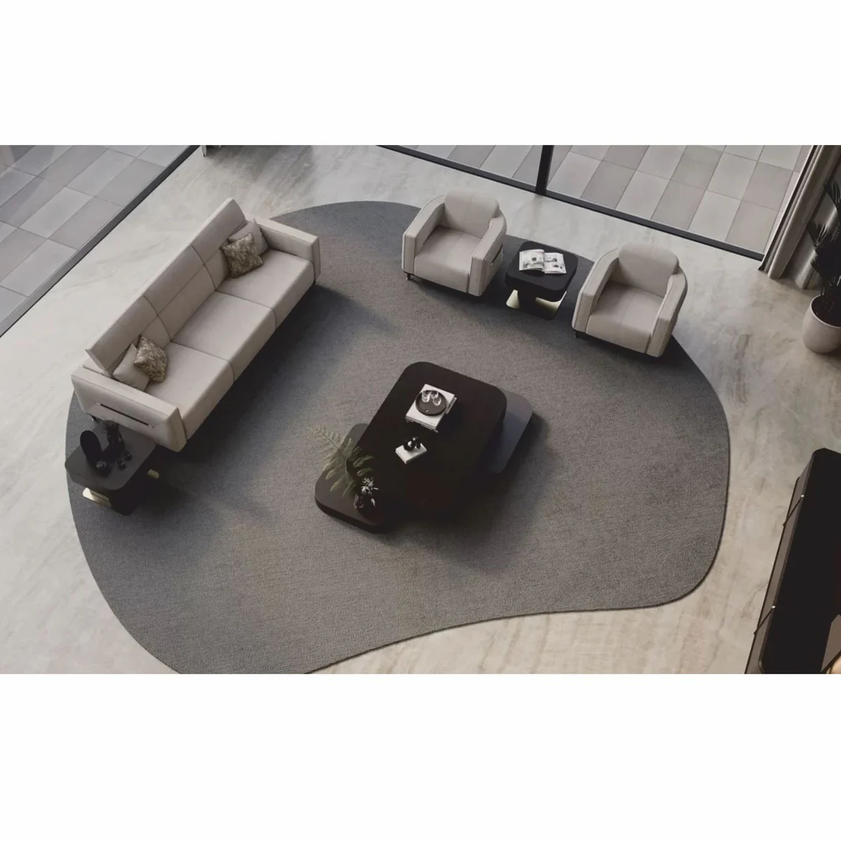 Luxus Wohzimmer & Hotel Sofa Hellgrau / Schwarz / Messing 260 cm - Luxus Möbel