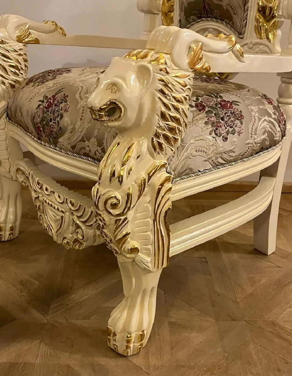 Pompöös by Luxus Barock Thron Sessel Krone Creme / Gold - designed by Harald Glööckler