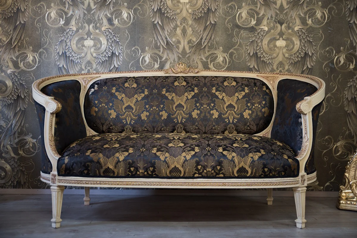 Pompöös by Barock Wohnzimmer Set Creme / Oliv mit goldenem Muster - Pompööse Barock Wohnzimmermöbel designed by Harald Glööckler