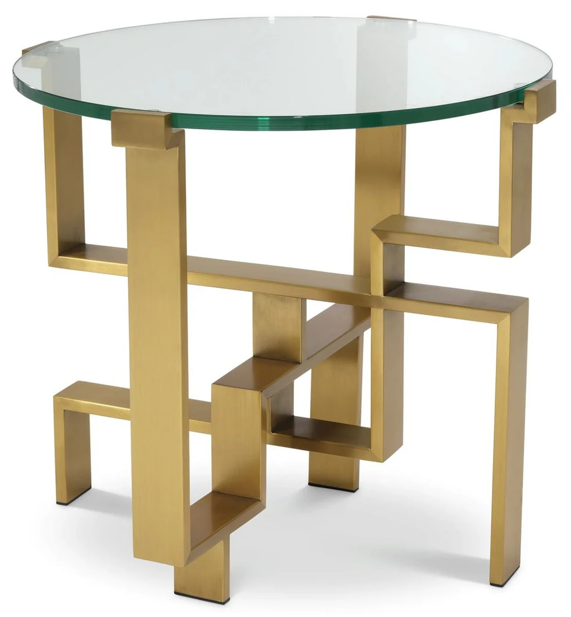 Luxus Beistelltisch Messing Ø 60 x H. 54,5 cm - Runder Edelstahl Tisch mit Glasplatte - Luxus Möbel - Wohnzimmer Möbel - Hotel Möbel - Luxus Einrichtung - Wohnzimmer Einrichtung