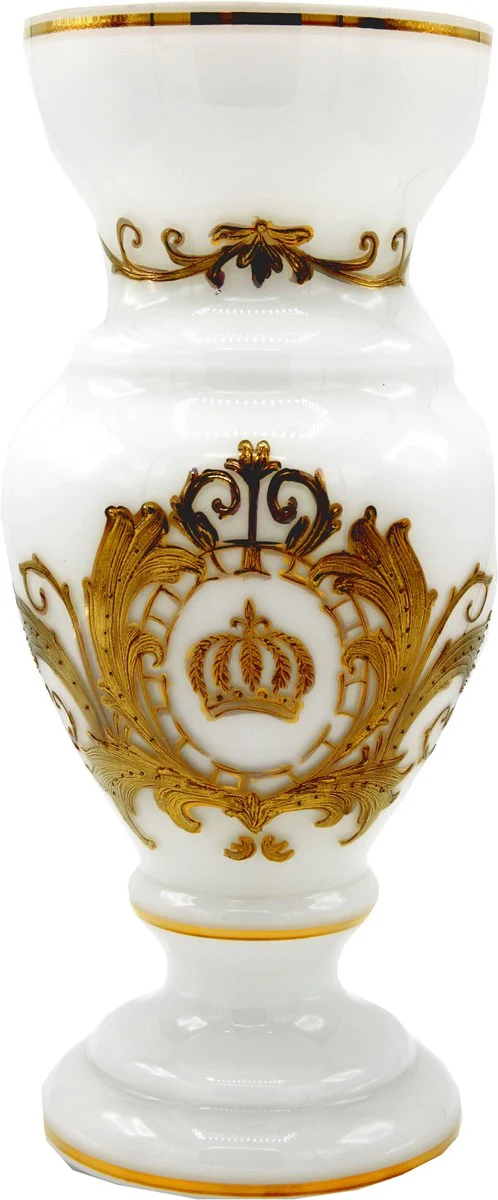 Pompöös by Luxus Pokal Vase mit 24 Karat Vergoldung Weiß / Gold Ø 14 x H. 30,5 cm - Pompööse Blumenvase designed by Harald Glööckler