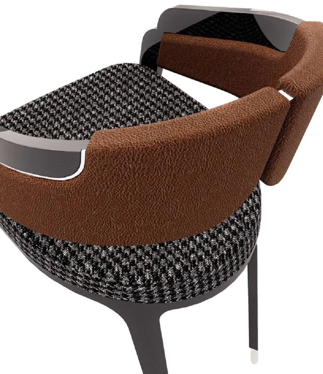 Luxus Designer Esszimmer Stuhl 8er Set Grau / Braun - Luxus Möbel - Designer Möbel - Esszimmer Möbel - Restaurant Möbel - Hotel Möbel - Luxus Qualität