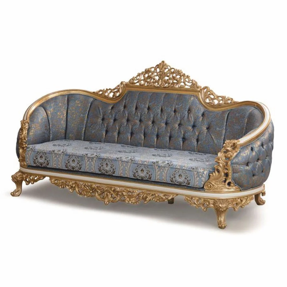Luxus Barock Wohnzimmer Set Blau / Weiß / Gold - Barock Möbel
