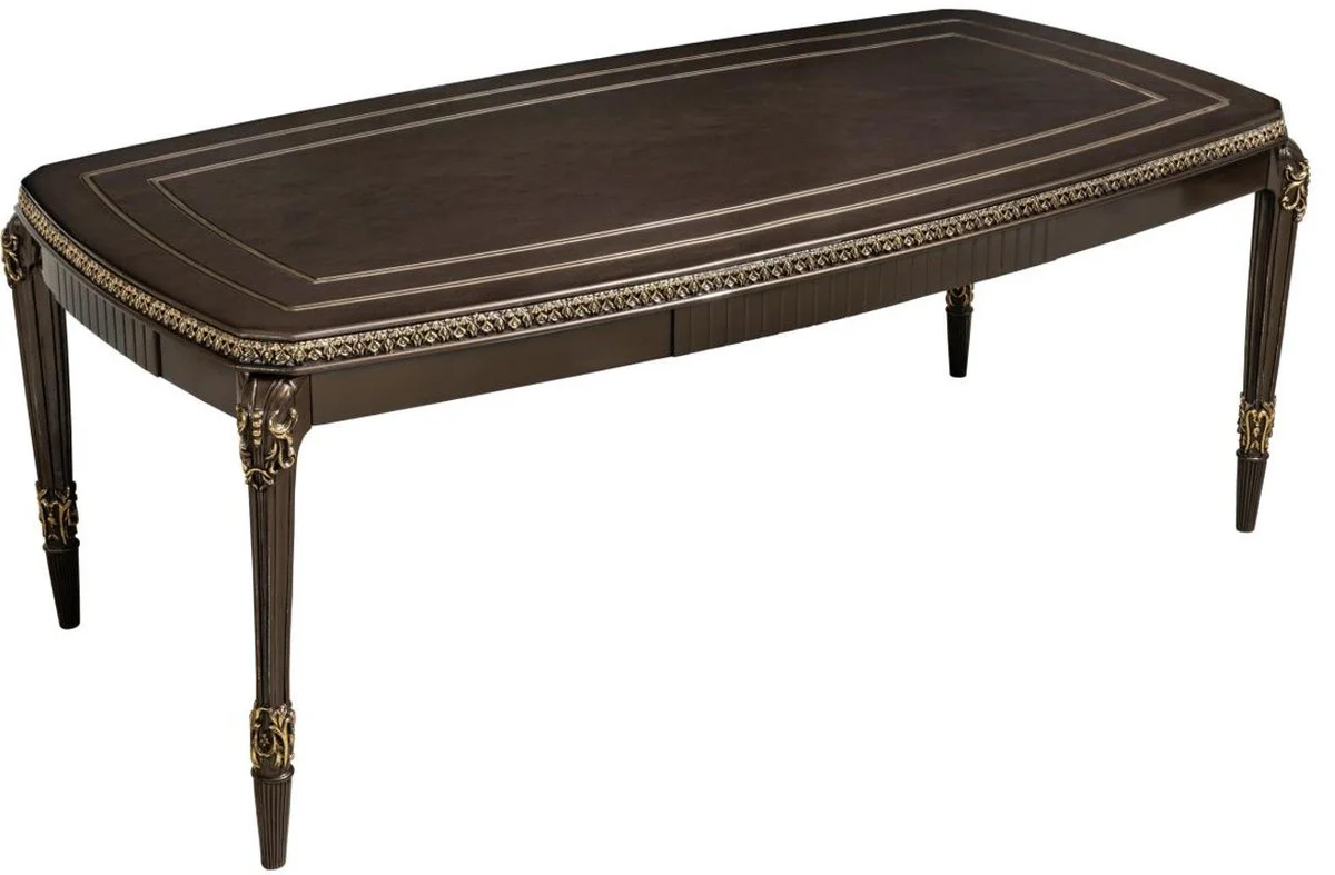 Luxus Barock Couchtisch Dunkelbraun / Gold 132 cm - Barock Möbel