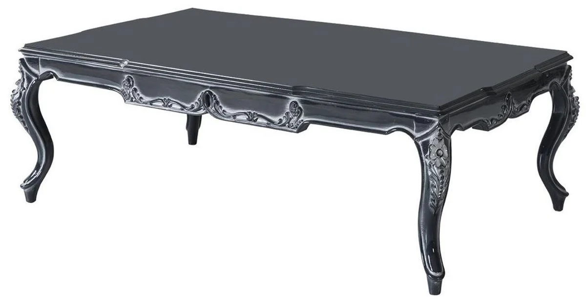 Luxus Barock Couchtisch Grau 118 x 80 x H. 48 cm - Edler Massivholz Wohnzimmertisch - Barockstil Wohnzimmer Möbel