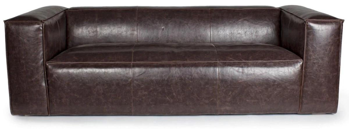 Luxus Kunstleder Sofa Dunkelbraun 224 x 99 x H. 67,5 cm - Wohnzimmer Sofa - Wohnzimmer Möbel - Kunstleder Möbel - Luxus Möbel - Luxus Einrichtung