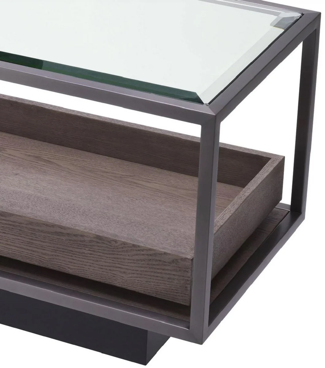 Luxus Beistelltisch Bronze / Grau 90 x 42 x H. 44 cm - Rechteckiger Tisch mit Glasplatte und edlem Furnier - Wohnzimmer Möbel - Luxus Möbel - Luxus Einrichtung