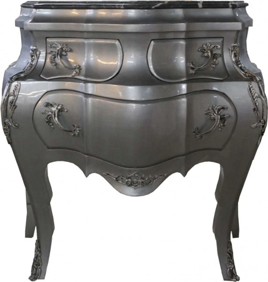 Barock Kommode Silber mit Marmorplatte B 95 cm, H 89 cm - Handgefertigte Barock Möbel