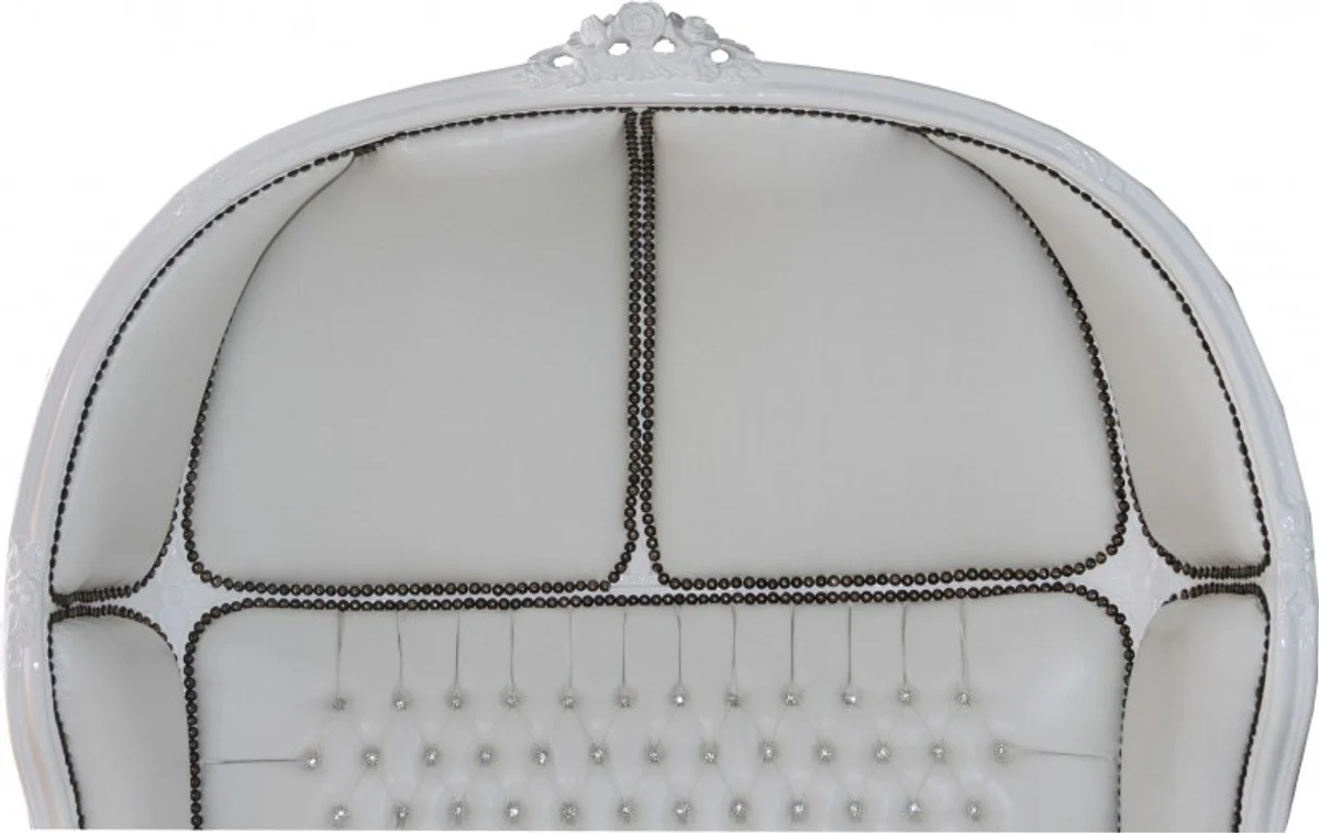 Barock 2er Ballon Sofa Weiß Lederoptik / Weiß - Wohnzimmer Couch Möbel Lounge Hochzeit