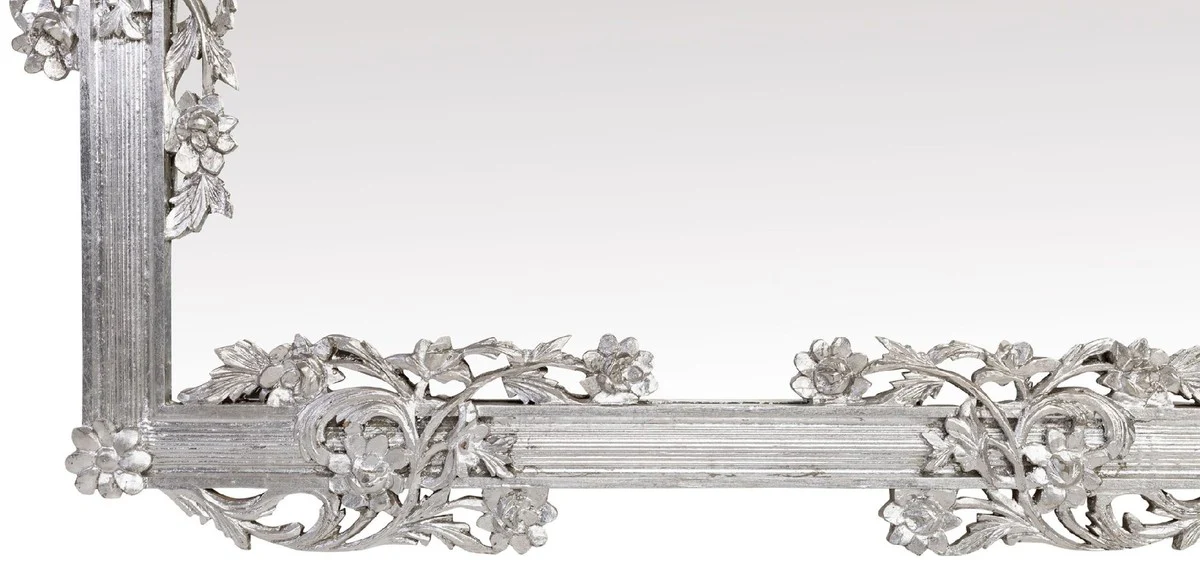 Barock Spiegel Silber 112 x 6 x H. 224 cm - Prunkvoller Wandspiegel mit eleganten Verzierungen - Barock Garderoben Spiegel - Barockstil Wandspiegel - Barock Möbel - Edel & Prunkvoll