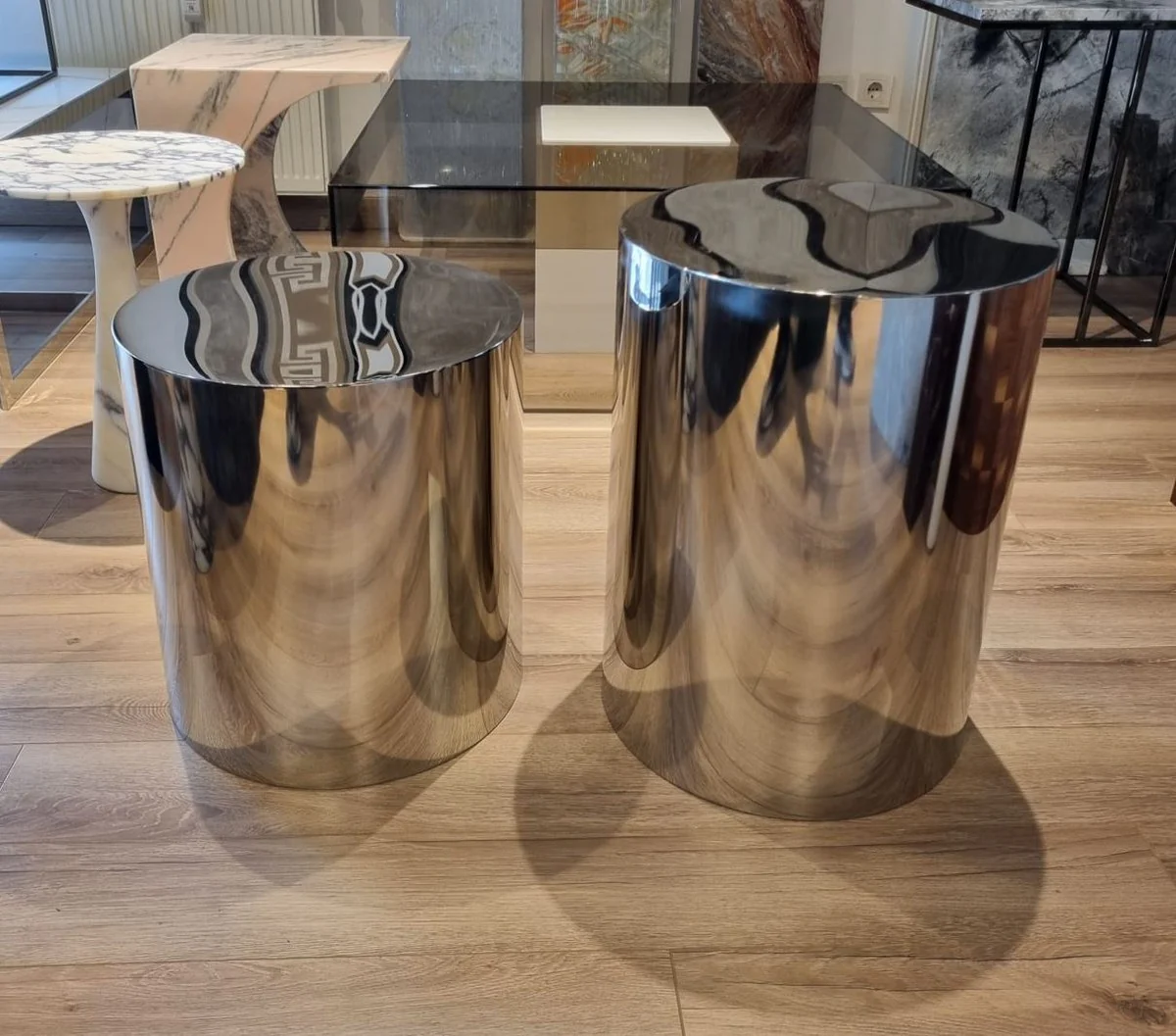 Luxus Metall Beistelltisch Set Silber - Luxus Wohnzimmer Möbel