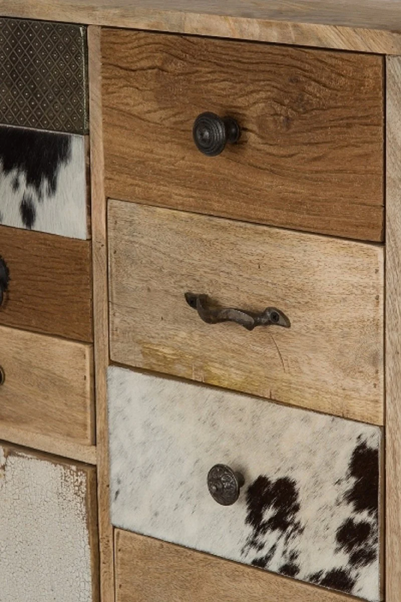 Landhausstil Kommode Naturfarben / Mehrfarbig 55 x 30 x H. 110 cm - Landhausstil Schrank mit Tür und 11 Schubladen