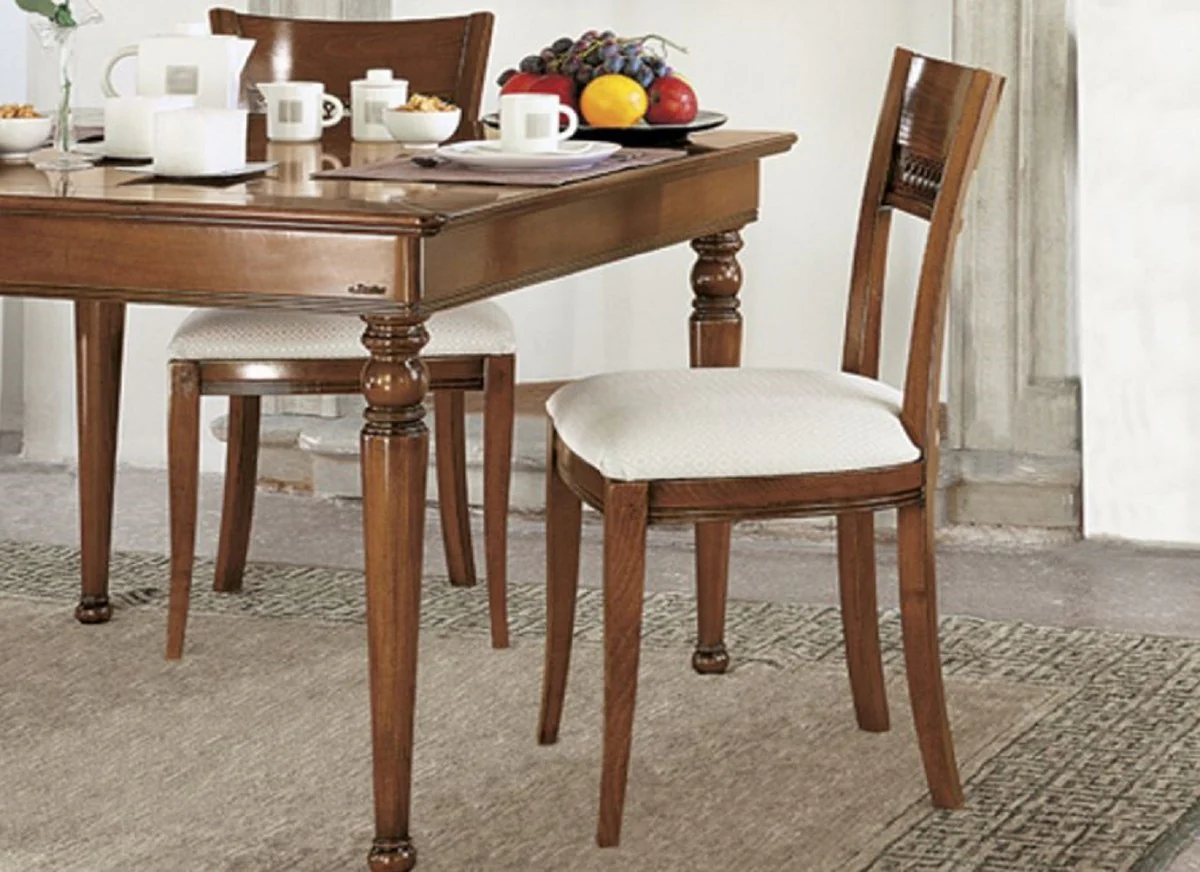 Luxus Biedermeier Esszimmerstuhl Set Weiß / Gold / Braun - Handgefertigtes Küchen Stühle 6er Set - Biedermeier Esszimmer Möbel - Luxus Qualität - Made in Italy