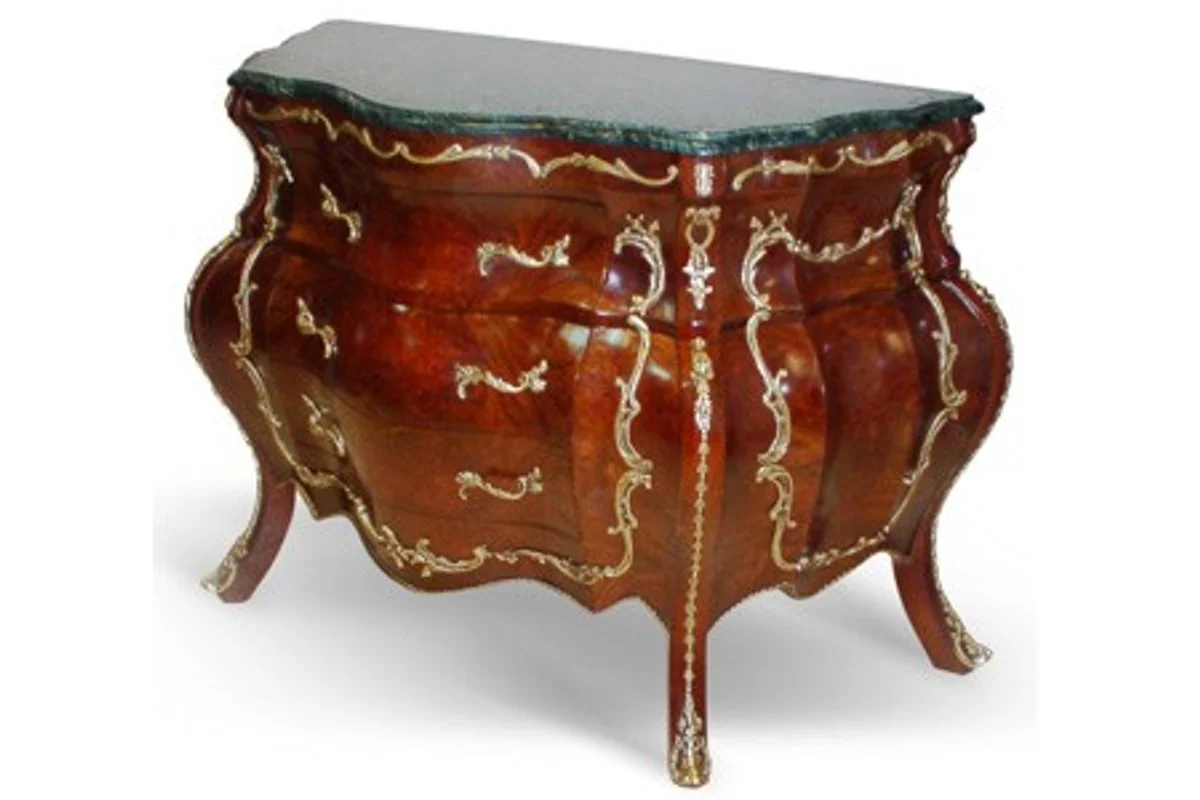 Barock Kommode mit Marmorplatte Mahagoni Braun mit goldenen Metallapplikationen 115 cm - Hotel Collection