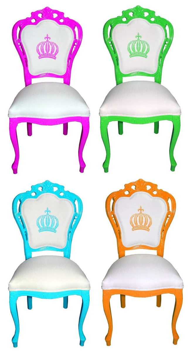 Pompöös by Luxus Barock Esszimmerstühle Weiß / Mehrfarbig - Pompööse Barock Stühle designed by Harald Glööckler - 4 Esszimmerstühle - Barock Esszimmermöbel