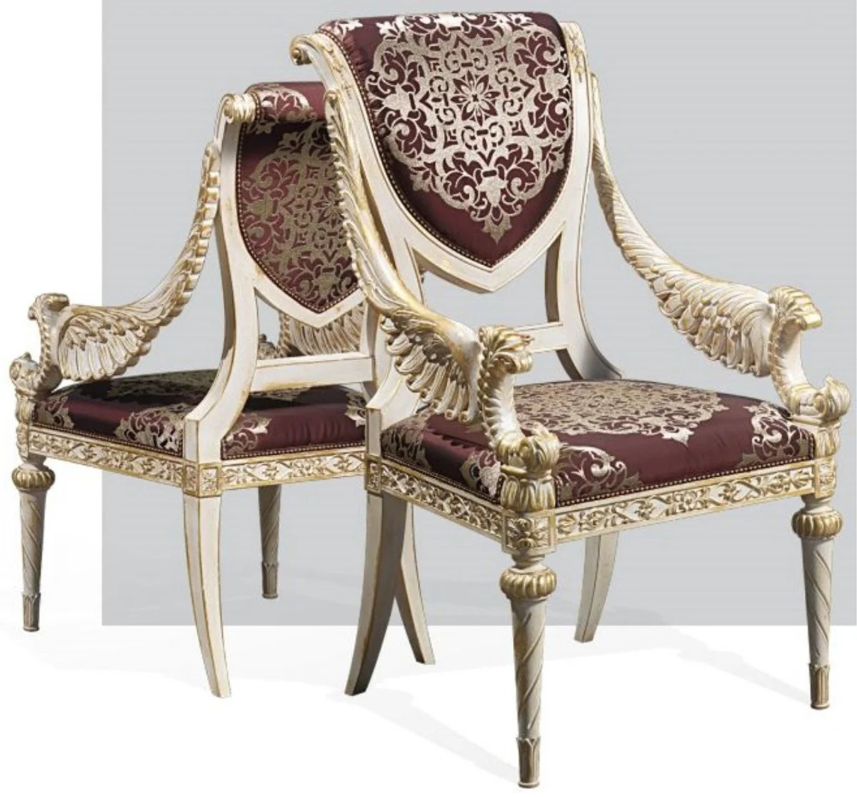 Luxus Barock Esszimmer Stuhl Set Lila / Silber / Weiß / Gold 62 x 74 x H. 103 cm - Prunkvolles Küchen Stühle 6er Set - Hotel Restaurant Schloss Möbel - Luxus Qualität - Made in Italy