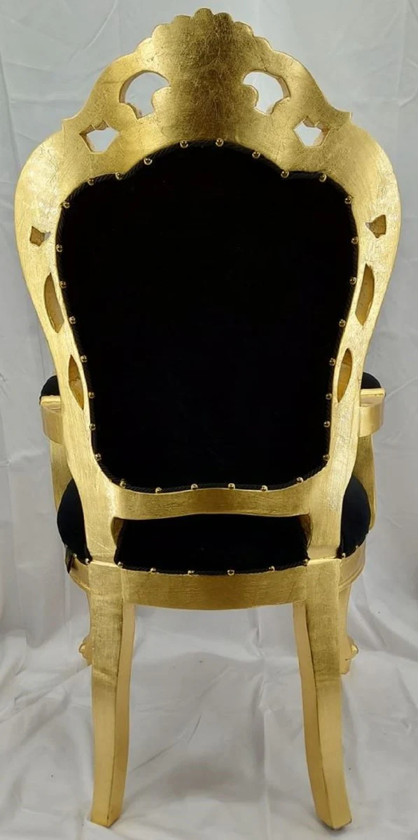 Pompöös by Luxus Barock Esszimmer Stuhl mit Armlehnen Schwarz / Gold - Pompööser Barock Stuhl designed by Harald Glööckler - Barock Esszimmer Möbel