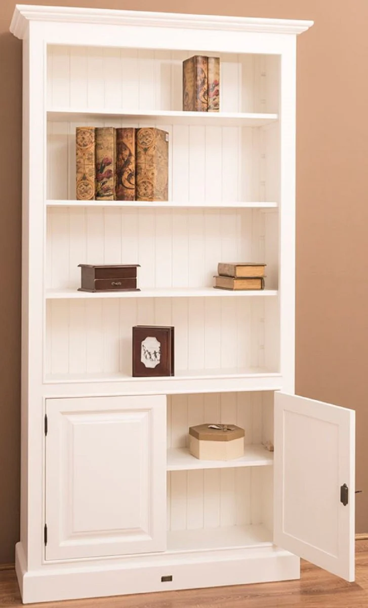 Landhausstil Bücherschrank / Regalschrank Weiß 110 x 39 x H. 210 cm - Wohnzimmerschrank mit 2 Türen