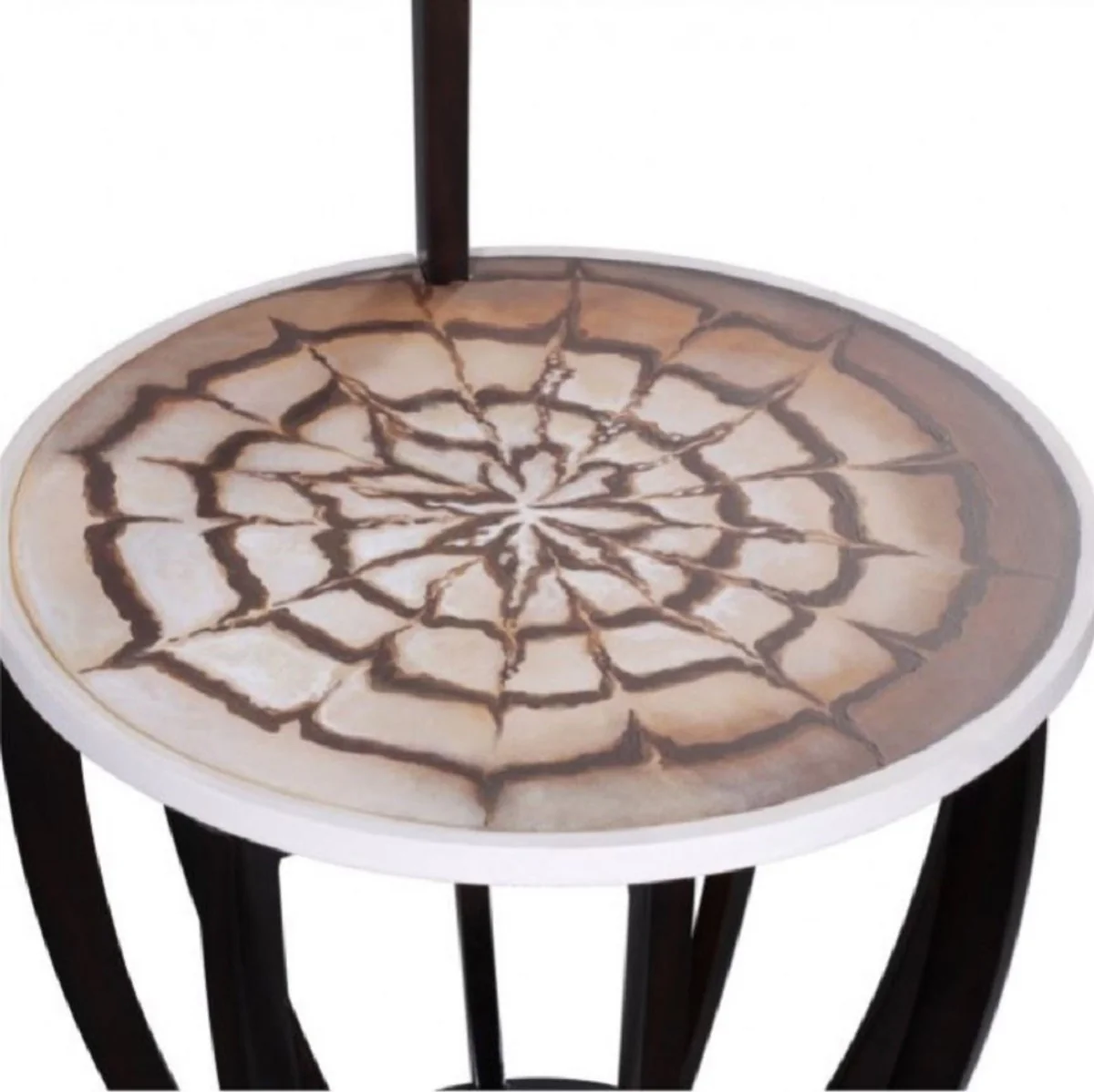 Luxus Beistelltisch Dunkelbraun / Weiß / Braun Ø 50 x H. 88 cm - Kleiner Getränke Tisch mit Tragegriff