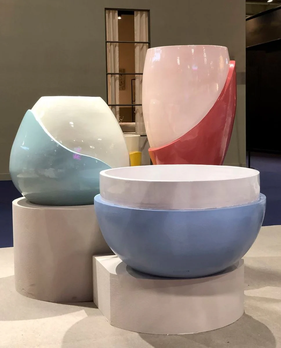 Luxus Keramik Blumentopf Hellblau / Weiß Ø 75 x H. 45 cm - Garten Deko