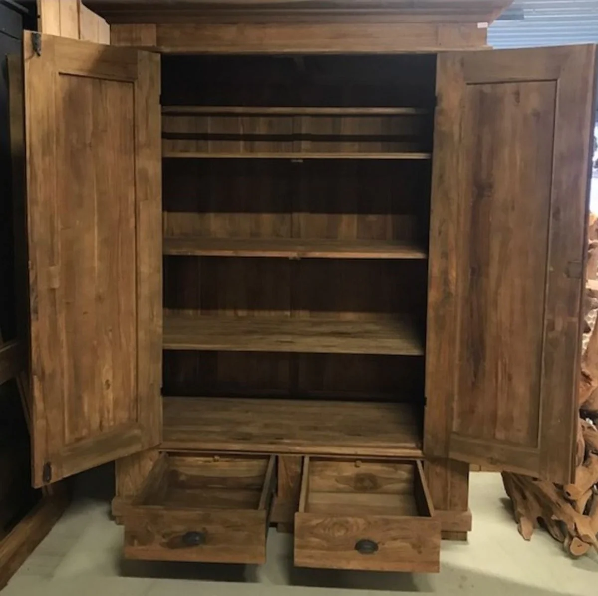 Landhausstil Teakholz Schlafzimmer Schrank Braun 165 cm