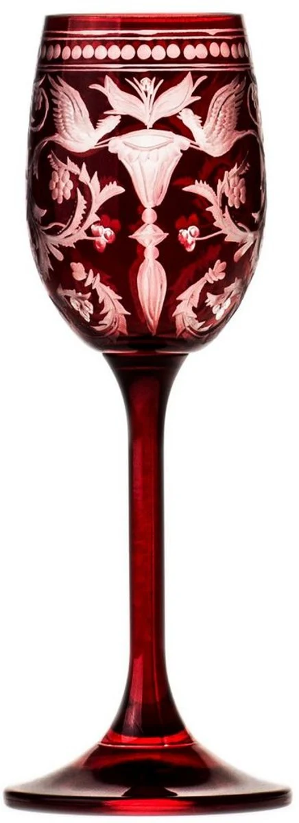 Luxus Likörglas 6er Set Rot / Silber Ø 5,5 x H. 15 cm - Handgefertigte und handgravierte Likörgläser - Hotel & Restaurant Accessoires - Luxus Qualität