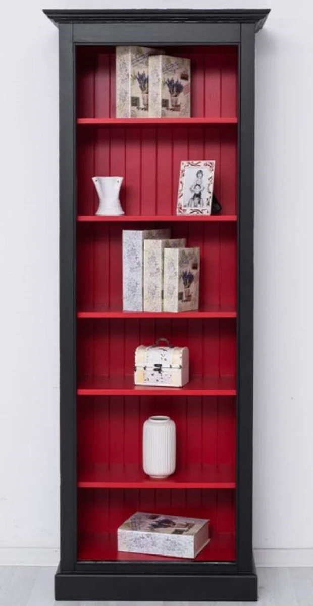 Landhausstil Massivholz Bücherschrank Schwarz / Rot H. 210 cm - Landhausstil Möbel