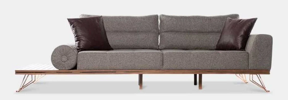 Luxus Sofa Grau / Braun / Kupfer 270 x 100 x H. 65 cm - Wohnzimmer Sofa mit verstellbaren Rückenlehnen - Wohnzimmer Möbel - Hotel Möbel - Luxus Möbel