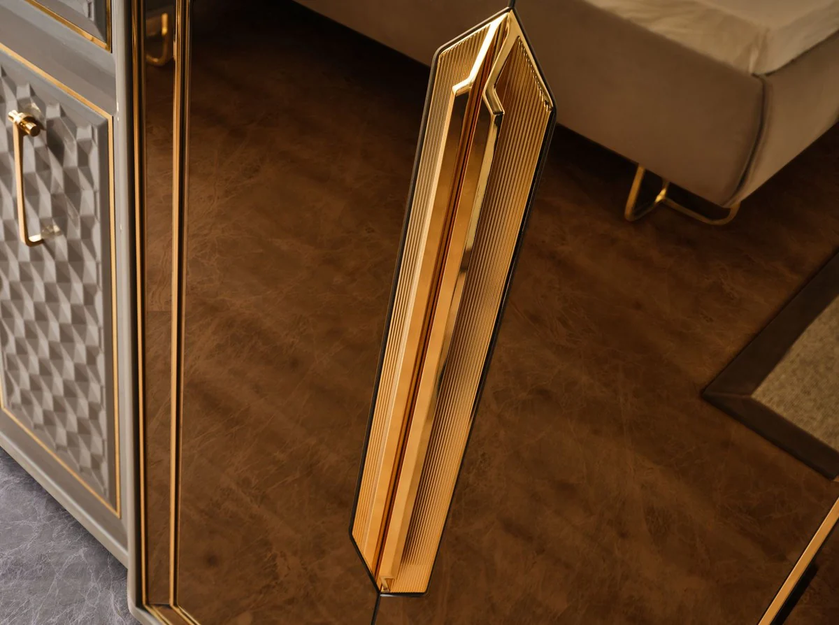 Luxus Art Deco Schlafzimmerschrank Grau / Gold 280 x 60 x H. 229 cm - Verspiegelter Kleiderschrank mit 4 Türen - Schlafzimmer Möbel - Art Deco Möbel - Luxus Möbel - Luxus Einrichtung