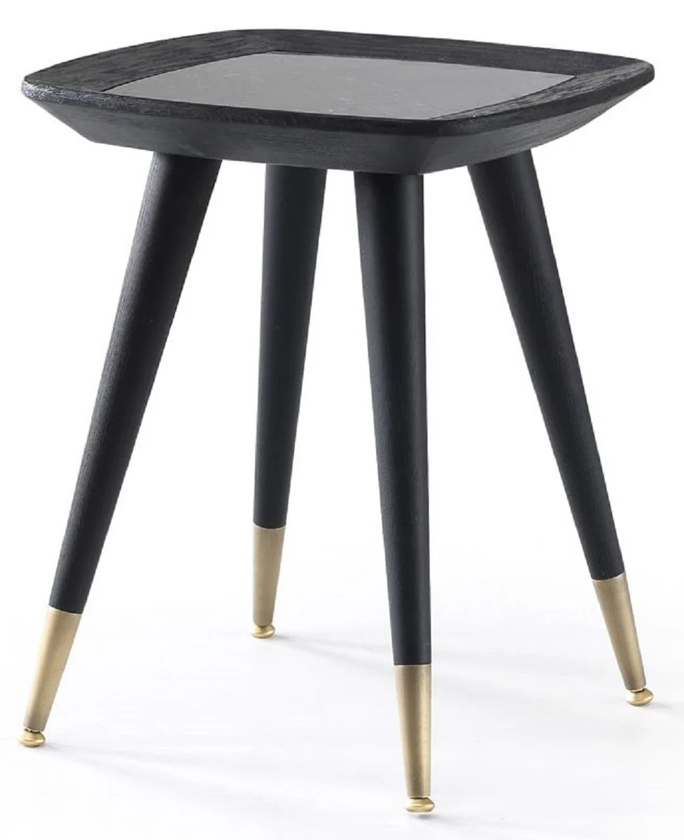 Luxus Beistelltisch Schwarz / Grün / Antik Messing 45 x 45 x H. 53 cm - Quadratischer Tisch mit Marmorplatte - Wohnzimmer Möbel - Hotel Möbel - Luxus Möbel