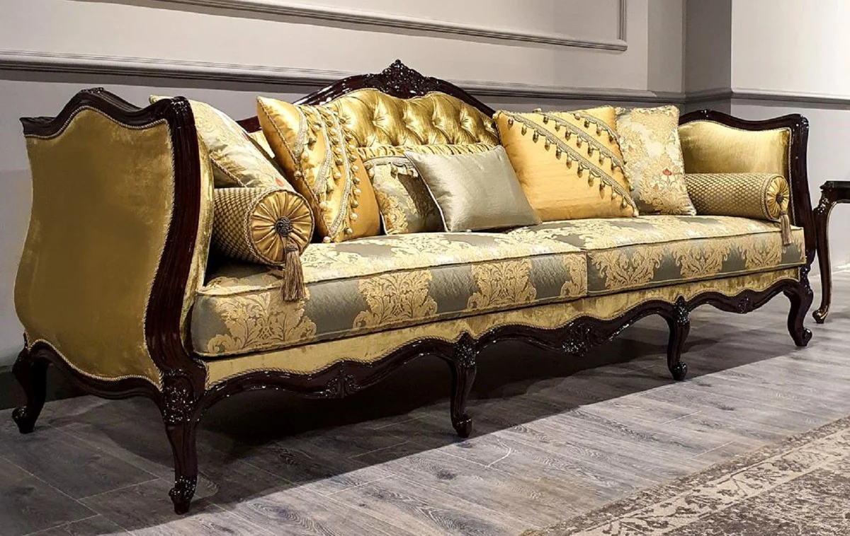 Luxus Barock Sofa Gold / Silber / Schwarz - Prunkvolles Wohnzimmer Sofa mit elegantem Muster - Barock Möbel