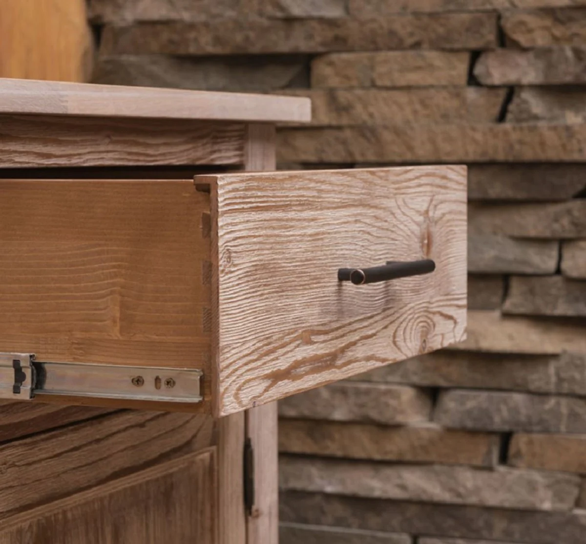 Landhausstil Einbauküche Naturfarben 387 x 65 x H. 90 cm - Massivholz Küchenzeile - Esszimmer Möbel im Landhausstil - Landhausstil Massivholz Einbauküchen