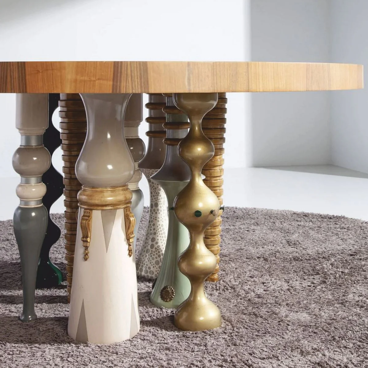 Luxus Designer Esstisch Braun / Bunt Ø 148 cm - Esszimmer Möbel