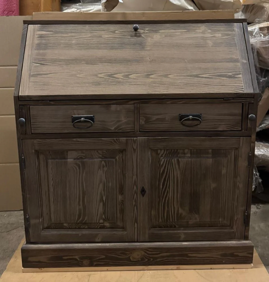 Landhausstil Schreibkommode mit 2 Türen und 8 Schubladen Dunkelbraun 106 cm