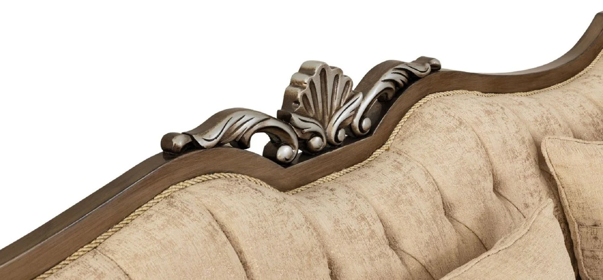 Luxus Barock Sofa Beige / Gold / Braun / Silber - Wohnzimmer Sofa im Barockstil - Barock Wohnzimmer Möbel - Edel & Prunkvoll