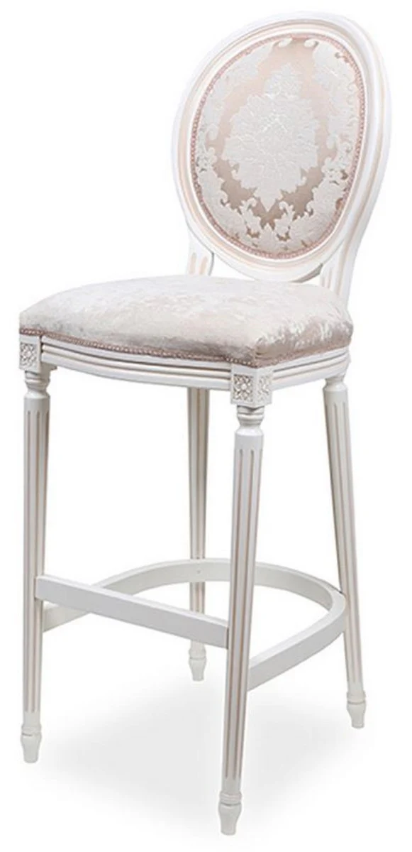 Luxus Barock Barstuhl Rosa / Weiß - Barockstil Barhocker mit elegantem Muster - Luxus Bar Möbel im Barockstil - Edel & Prunkvoll