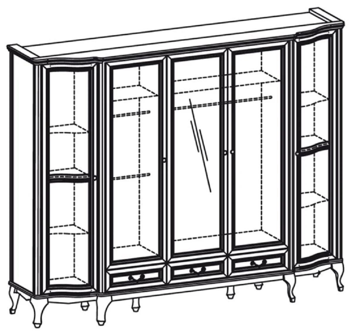 Luxus Jugendstil Schlafzimmerschrank Dunkelbraun 256,8 x 63,5 x H. 206 cm - Massivholz Kleiderschrank mit 5 Türen und 3 Schubladen - Barock & Jugendstil Schlafzimmer Möbel