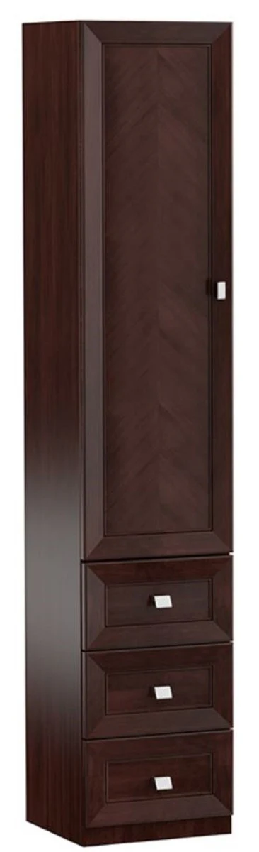 Luxus Wohnzimmerschrank mit Tür und 3 Schubladen Dunkelbraun / Silber 45,4 x 44,2 x H. 225,6 cm - Büroschrank - Luxus Möbel