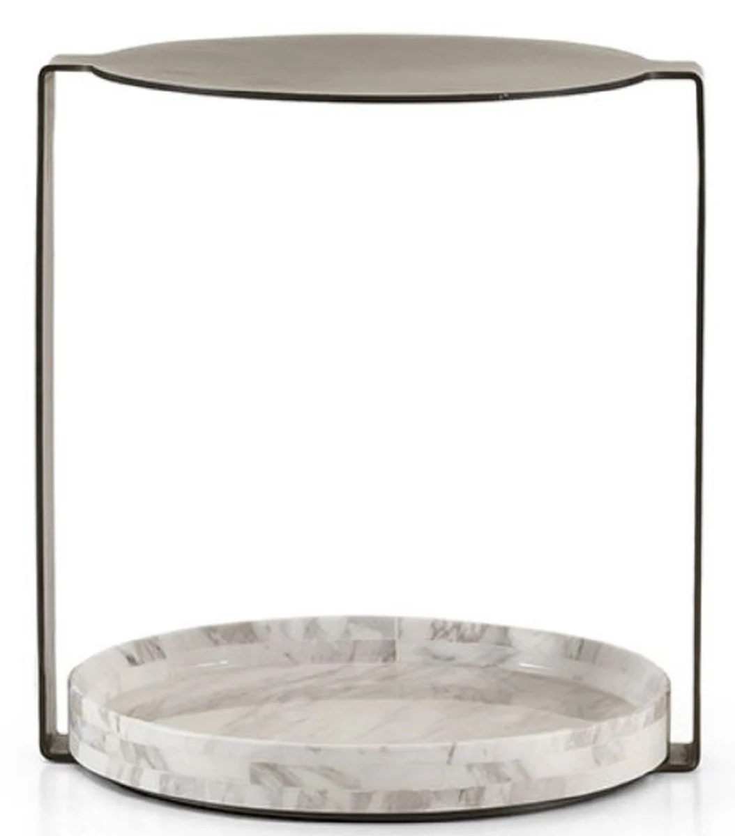 Luxus Beistelltisch Messingfarben / Weiß 40 x 35 x H. 48 cm - Moderne Wohnzimmer Möbel - Luxus Kollektion