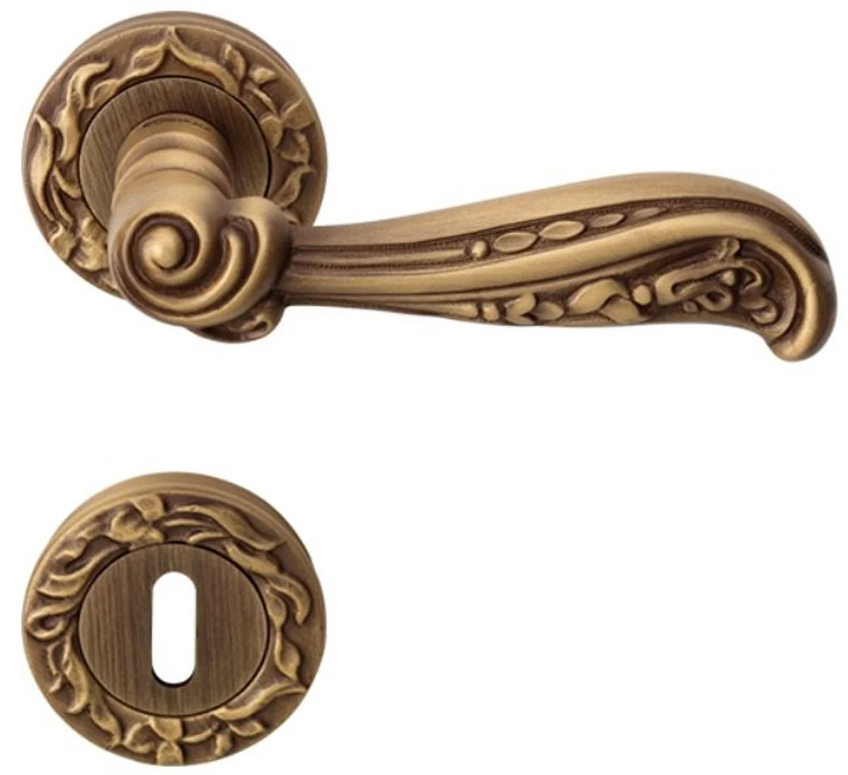 Barock Türgriff Set Messing Patiniert 14 x H. 5,3 cm - Türgriffe im Barockstil