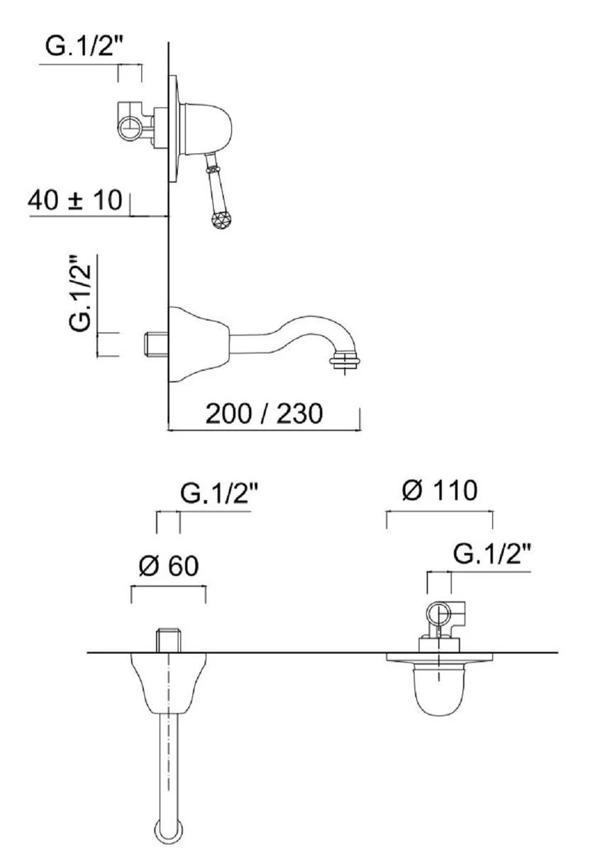 Luxus Waschtisch 2-Loch-Wandarmatur mit Swarovski Kristallglas Silber - Waschtischarmaturen Set - Einhebelmischer & Wasserhahn - Nostalgisches Bad Zubehör