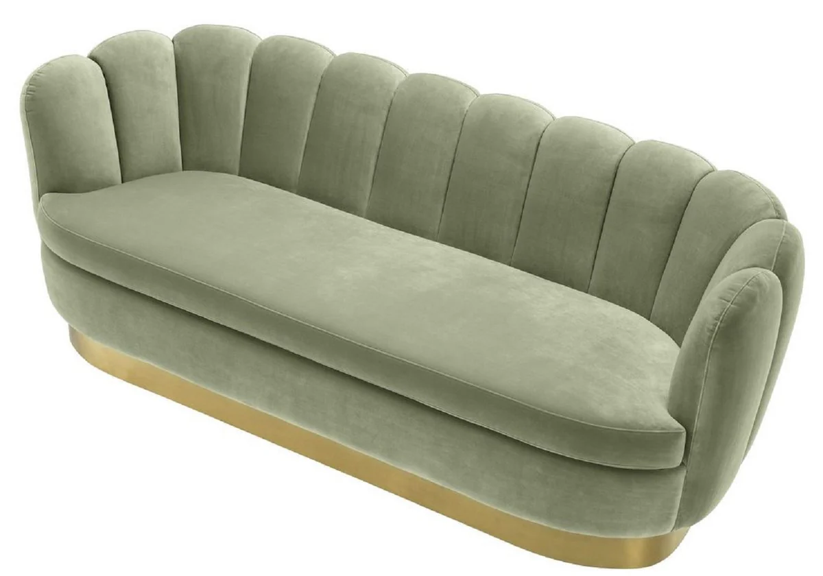 Luxus Samt Sofa Pistaziengrün / Messingfarben 225 x 90 x H. 80 cm - Wohnzimmer Sofa - Luxus Qualität