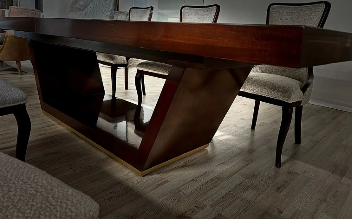 Luxus Esstisch Braun / Gold 300-400 x 110 x H. 78 cm - Ausziehbarer Massivholz Esszimmertisch - Italienische Luxus Esszimmer Möbel - Luxus Qualität - Made in Italy