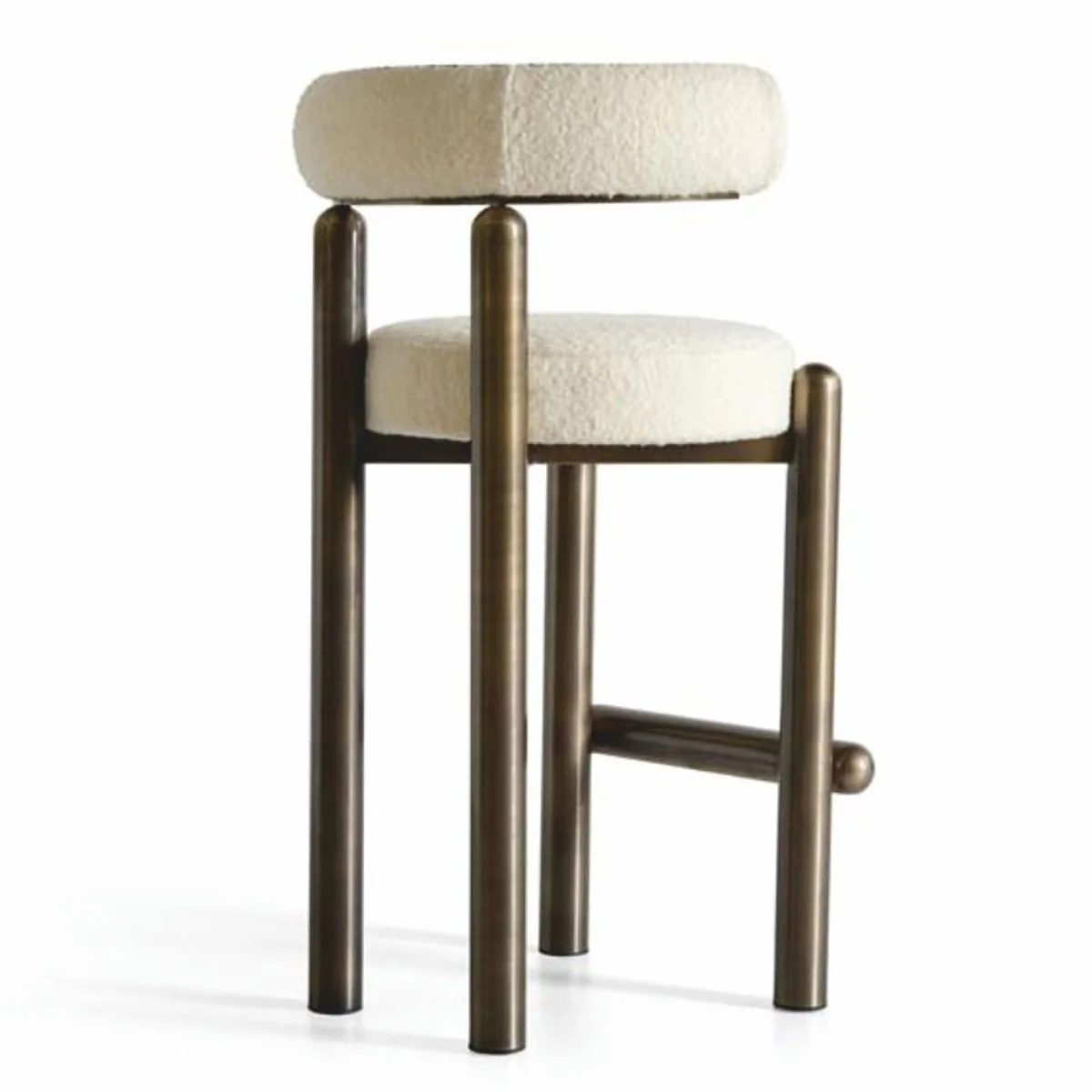 Luxus Edelstahl Barstuhl Creme / Bronze H. 103 cm - Luxus Bar Möbel